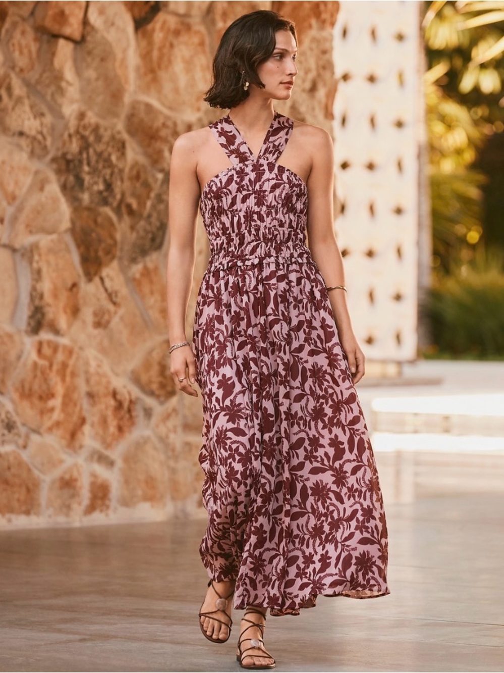 Loft hibiscus smocked dress